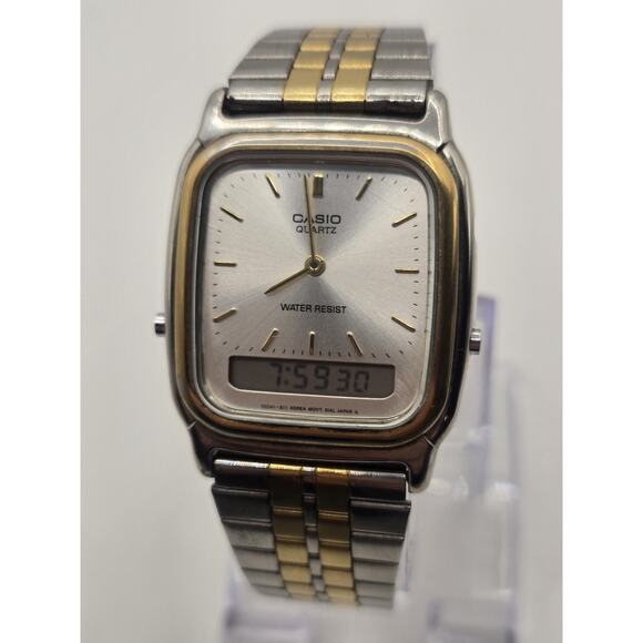 Vintage Casio AQ-307 Gold Tone 30mm Analog-Digital Watch. New Battery. - Picture 1 of 12